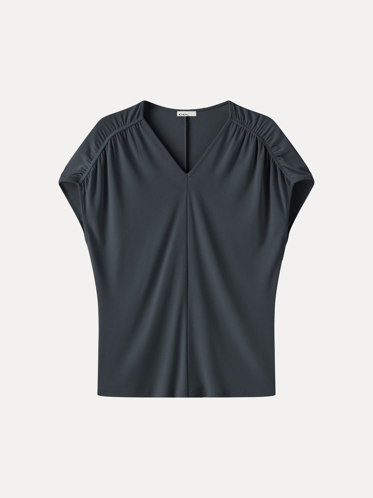 Sandwashed Modal Relaxed V-Neck Gathered Shoulder Top