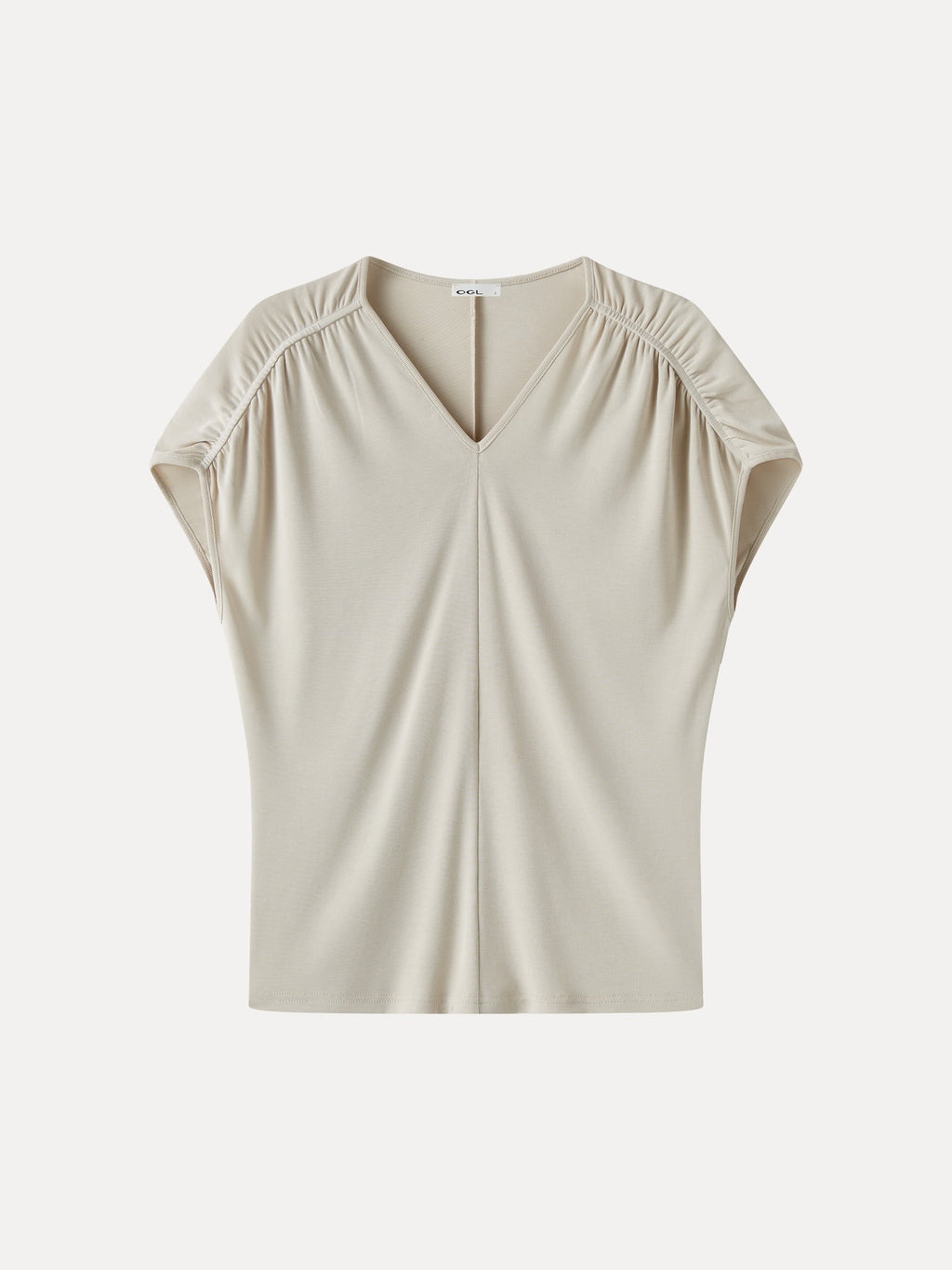 Sandwashed Modal Relaxed V-Neck Gathered Shoulder Top