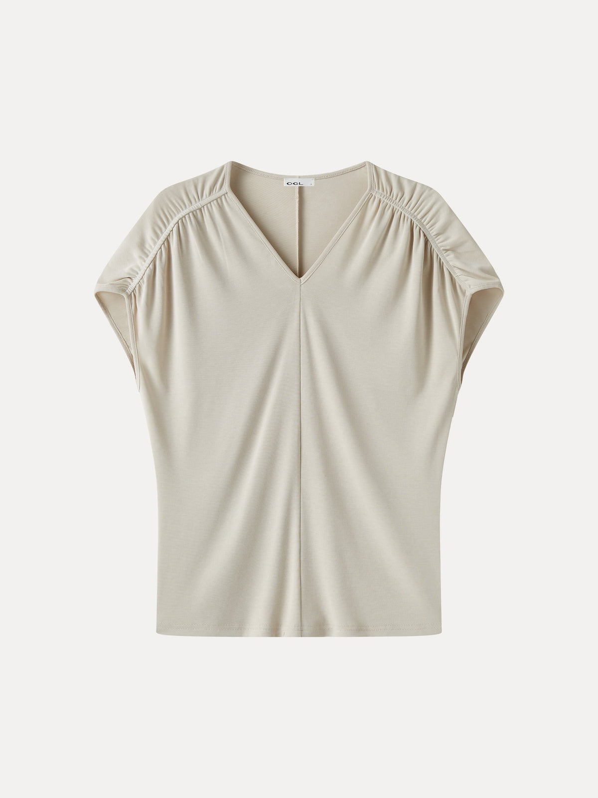 Sandwashed Modal Relaxed V-Neck Gathered Shoulder Top