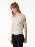 Sandwashed Modal Relaxed V-Neck Gathered Shoulder Top