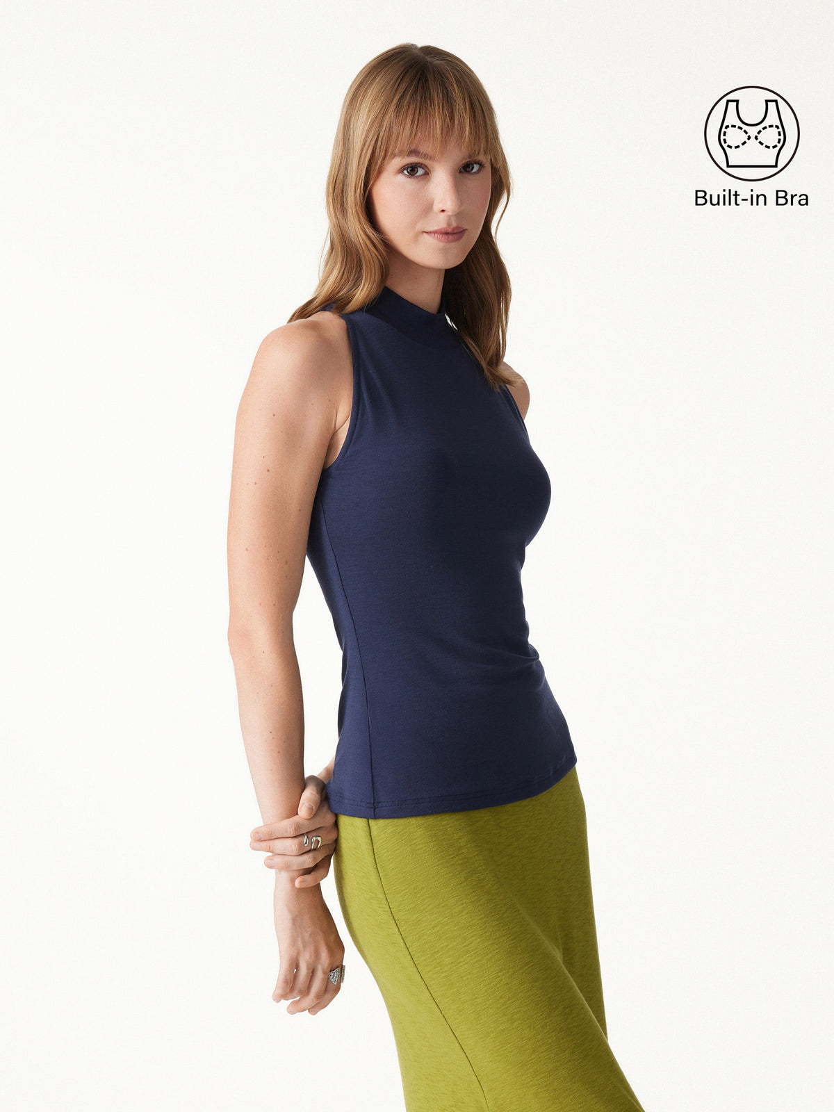 Lyocell-Wool Knit Mock Neck Bra Top