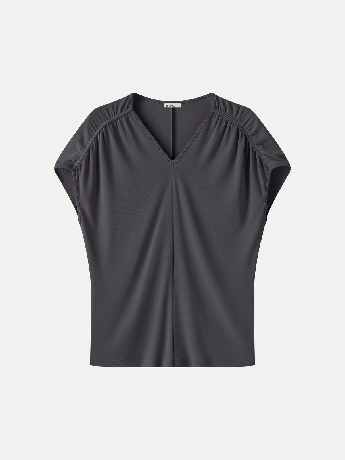 Sandwashed Modal Relaxed V-Neck Gathered Shoulder Top
