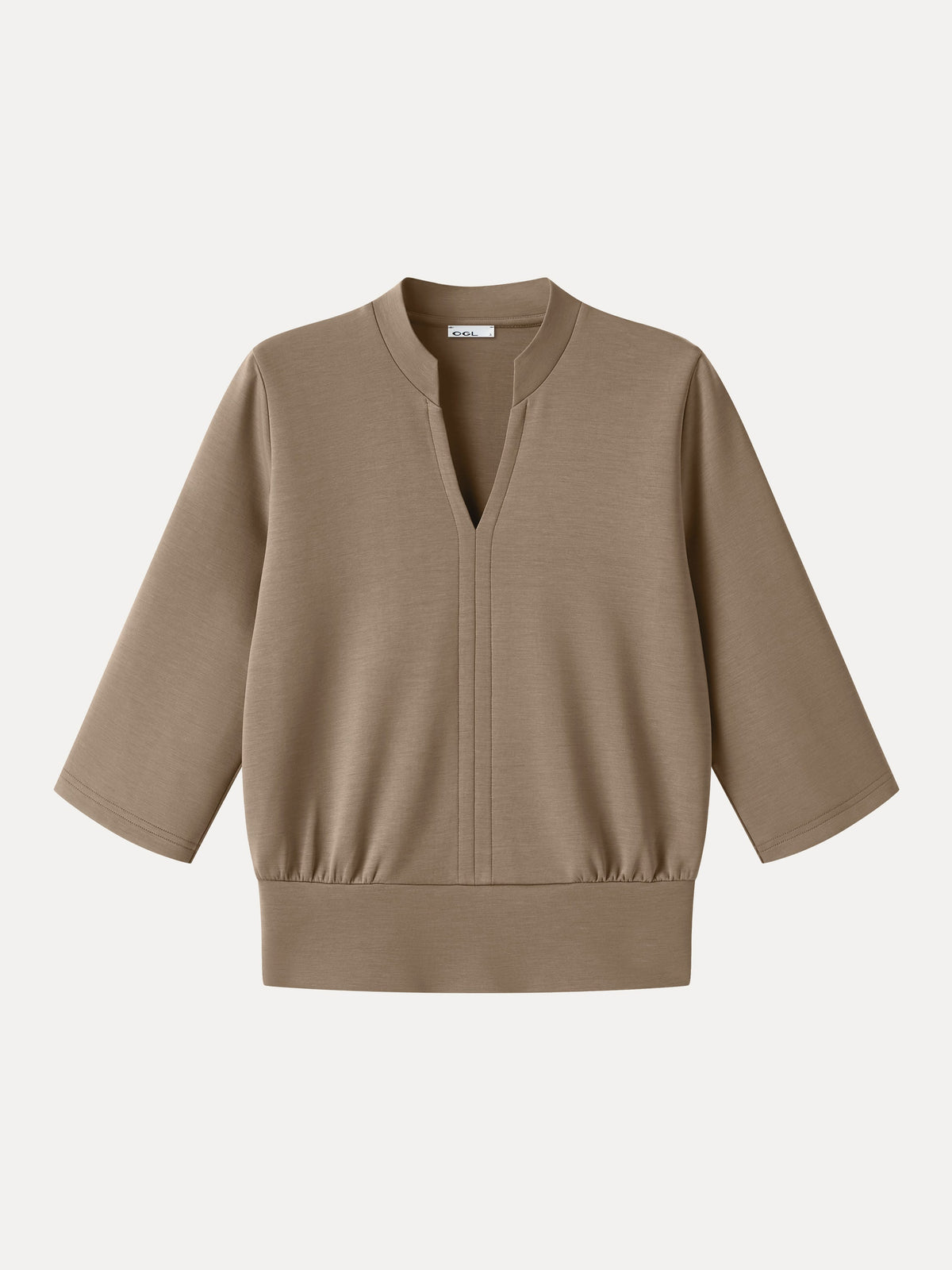 Lyocell Spacer Knit V-Neck Elbow Sleeve Banded Hem Top