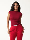 Lyocell-Wool Mock Neck Top