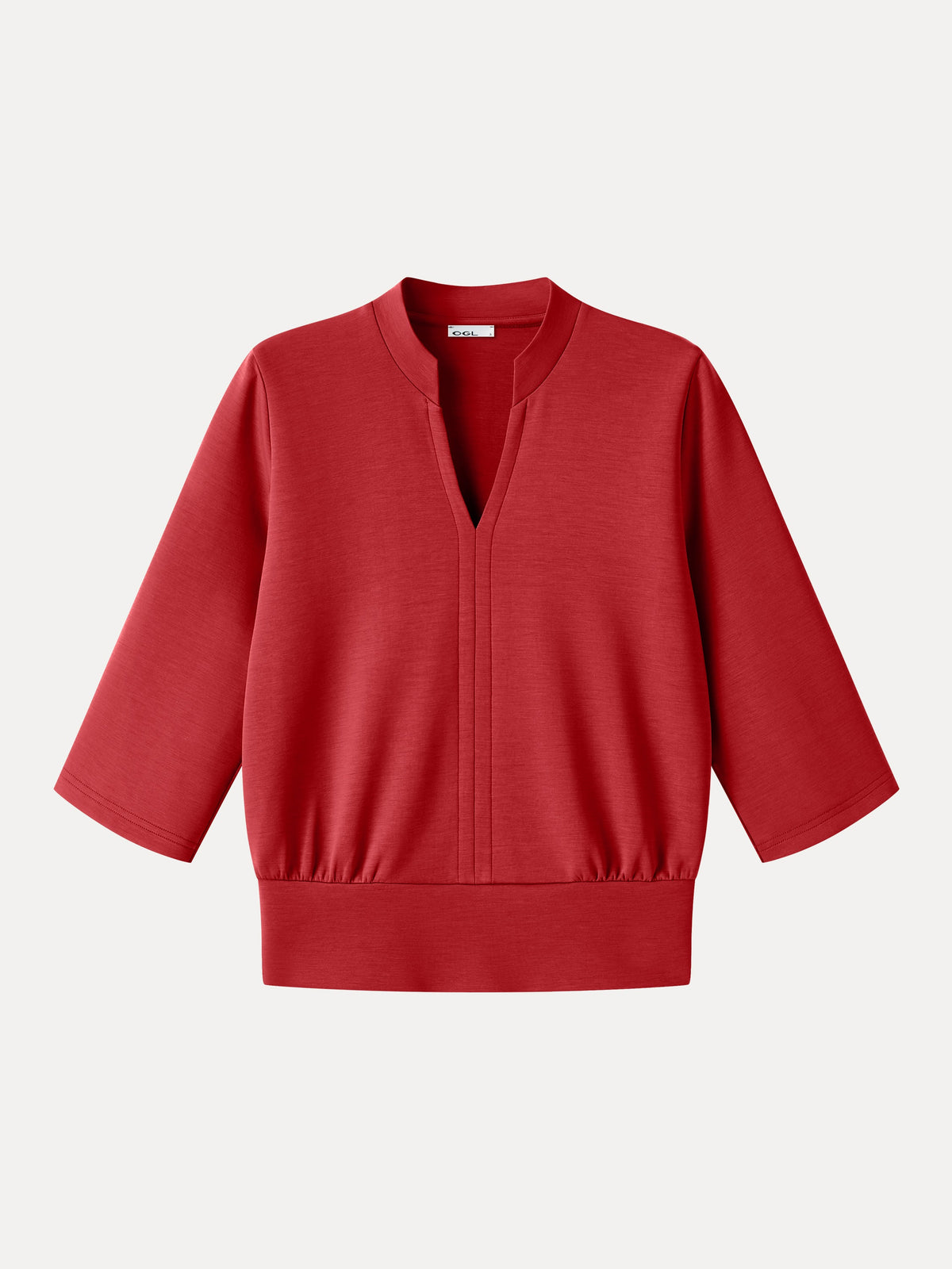 Lyocell Spacer Knit V-Neck Elbow Sleeve Banded Hem Top